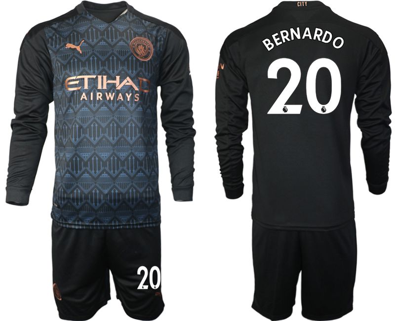 Men 2020-2021 club Manchester city home long sleeve #20 black Soccer Jerseys